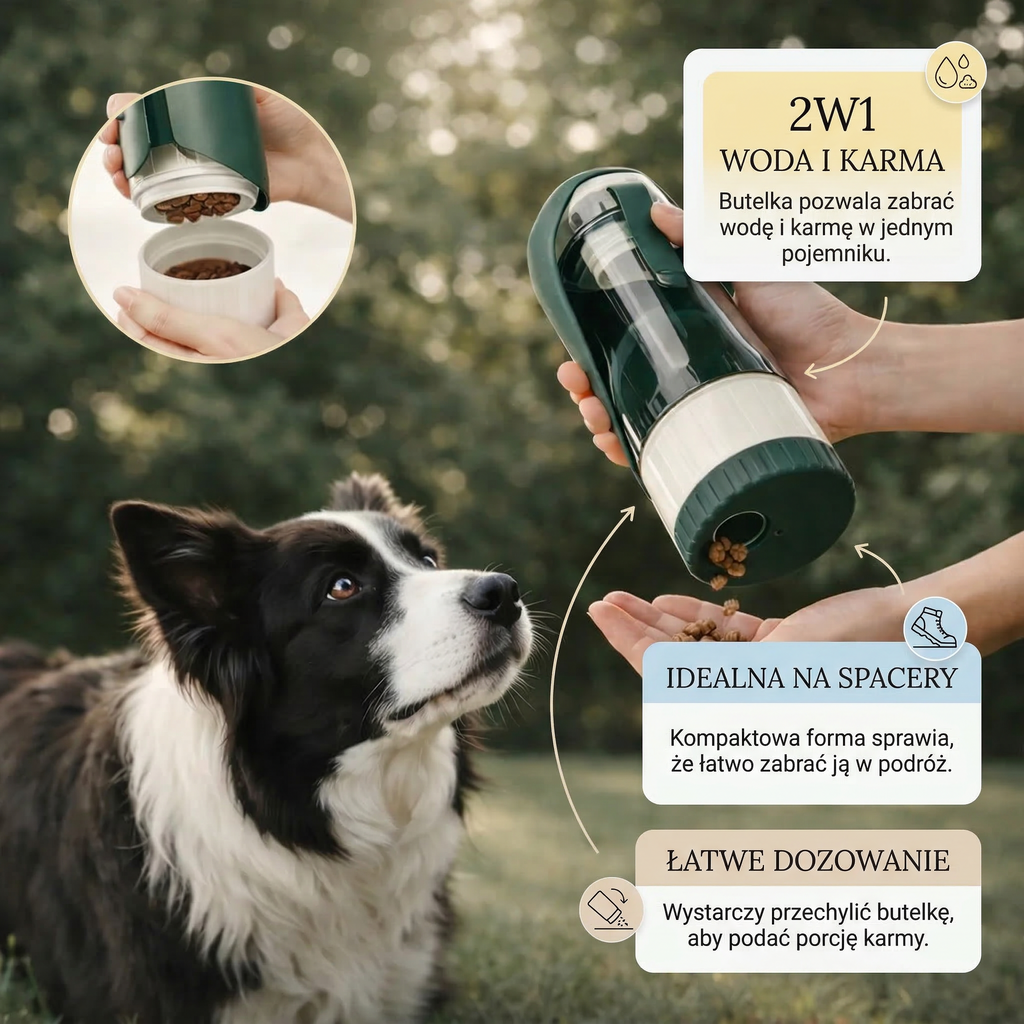 PuraSip™ Outdoor Bottle Butelka Turystyczna z Miską dla Psa
